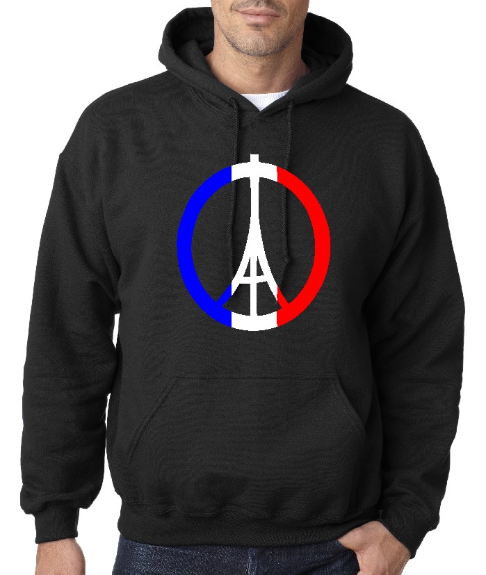 Paris Peace Eiffel tower black hooded sweatshirt